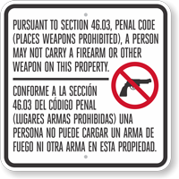 Firearms or Other Weapons Prohibited Sign