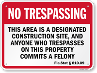 Florida Bilingual No Trespassing Construction Site Sign