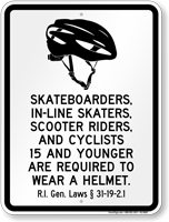 Helmet Law Sign For Rhode Island