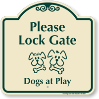 Lock Gate, Dogs At Play Signature Sign