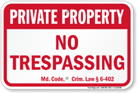 Maryland Private Property Sign