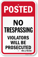 Michigan No Trespassing Posted Sign