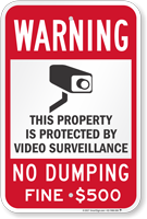 No Dumping Property Protected By Video Surveillance Sign