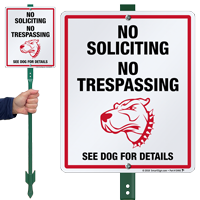 No Soliciting No Trespassing Dog Warning LawnBoss Sign