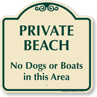 Private Beach No Dogs Or Boats Area Sign