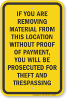 Removing Material Without Proof Will Be Prosecuted Sign
