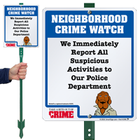 Report Suspicious Activities Crime Watch LawnBoss Sign