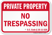 South Carolina Private Property Sign
