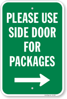 Use Side Door For Packages Sign with Arrow