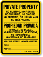 Write-On New Mexico Private Property Bilingual Sign