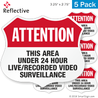 Area Under 24 Hour Video Surveillance Shield Label Set