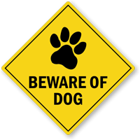 Beware Of Dog Warning Label With Dog Paw Graphic