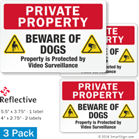 Beware Of Dogs Video Surveillance Private Property Label Set