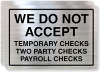 Temporary Checks, Two Party Checks Not Accepted Label