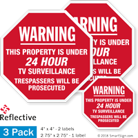 Warning 24 Hour TV Surveillance Label Set