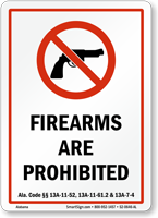 Alabama Firearms And Weapons Law Sign