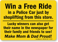 Win Free Ride in Police Car Sign