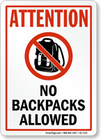 Attention No Backpacks Allowed Sign