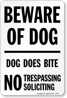 Beware Of Dog No Trespassing Soliciting Sign