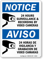 Bilingual 24 Hours Surveillance & Recording Sign