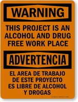 Bilingual No Alcohol And Drug Free Sign