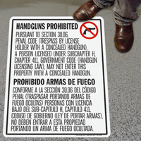 Bilingual No Concealed Carry for Texas Floor Sign