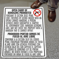 Bilingual No Open Carry Floor Sign for Texas