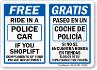 Centurion 'Free Ride In Police Car' Anti-Shoplifting Sign – 9x12 Inches – Plastic