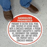 Texas 30.06 Concealed Handguns Prohibited Floor Sign, English