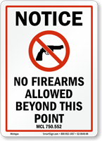 Michigan Firearms And Weapons Law Sign