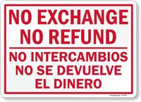 No Exchange No Refund Bilingual Sign