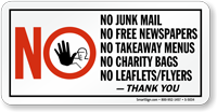 No Junk Mail Free Newspapers Takeaway Menus Sign