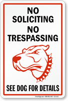 No Soliciting No Trespassing Security Dog Sign