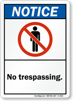 Notice Sign (ANSI): No Trespassing (with graphic)
