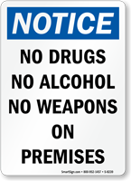 Notice No Drugs Alcohol Sign