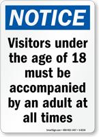 Notice Visitors Under 18 Sign
