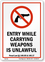 New York Firearms And Weapons Law Sign