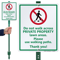 No Walking in Private Property Lawn Areas Sign