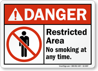 Restricted Area No Smoking At Any Time Sign