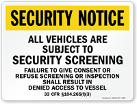Vehicles Subject To Security Screening Marsec Sign
