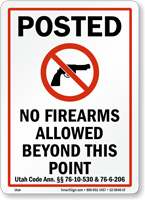 Utah Firearms And Weapons Law Sign