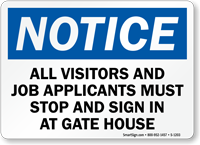 All Visitors, Job Applicants Sign In Sign
