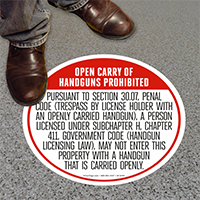 Texas 30.07 Open Carry Prohibited Floor Sign, English