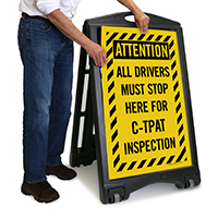Drivers Must Stop Here For Inspection Sidewalk Sign