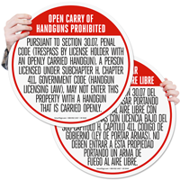 Open Carry of Handguns Prohibited Floor Sign, Texas