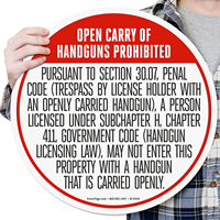 Texas 30.07 Open Carry Prohibited Floor Sign, English
